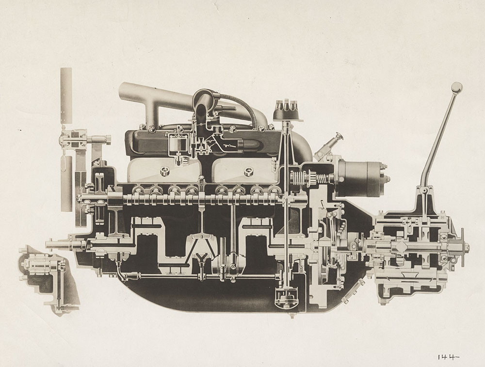 King Model EE Eight Cylinder, sectional side view of motor - 1918