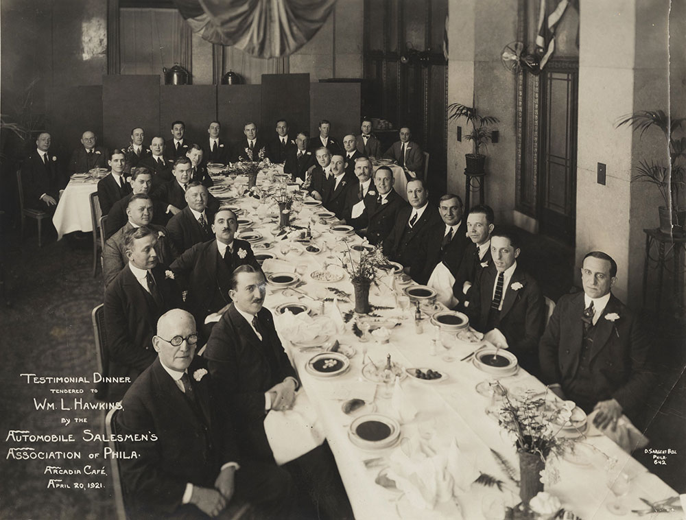 Testimonial Dinner tendered to Wm. L. Hawkins by the Automobile Salesmen's Assoc. of Philadelphia