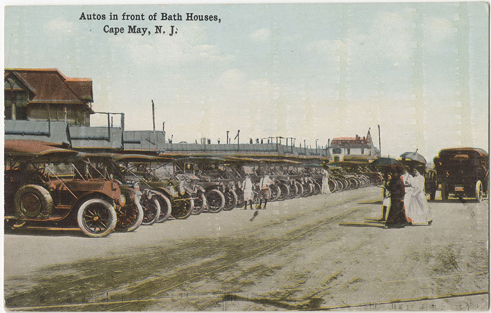 Autos in front of Bath Houses, Cape May, New Jersey (front)