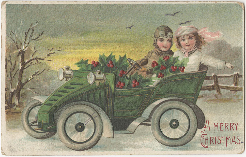 Two Young People in Green Car (front)