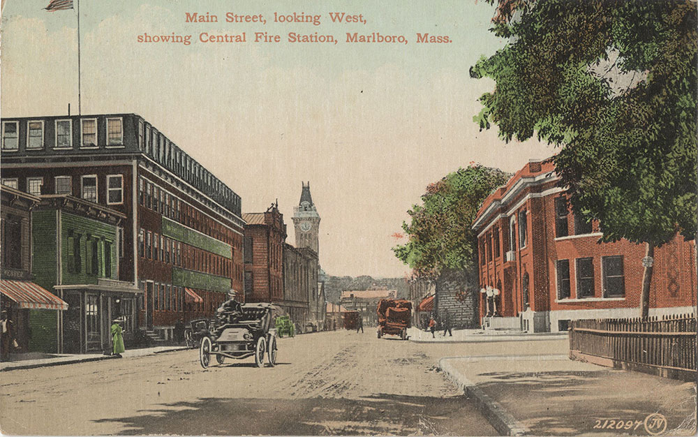 Main Street, showing Central Fire Station, Marlboro, Mass. (front)
