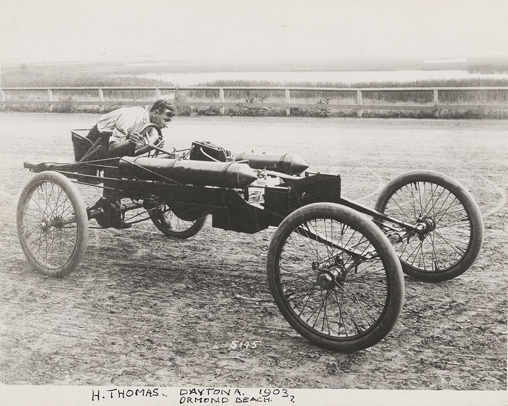 H. Thomas and his Oldsmobile racer 