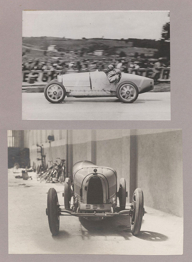 Upper: Chassagne on Bugatti, Grand Prix d'Europe - 1924 - Lower: Bugatti straight eight for European Grand Prix - 1924