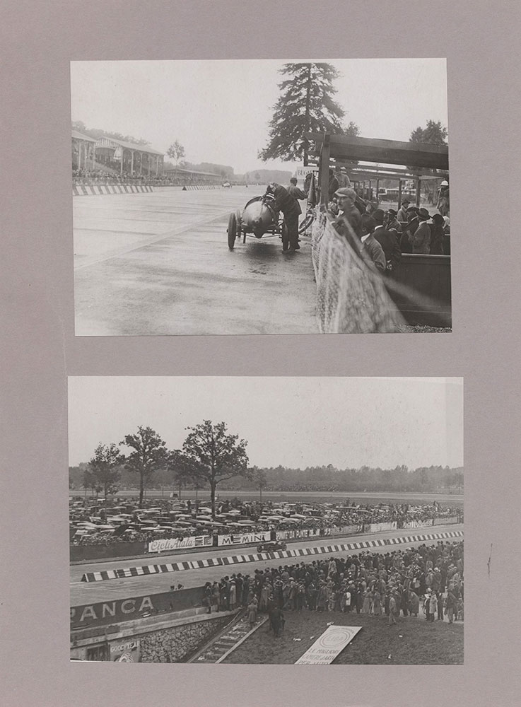 Upper: Monza Speedway - Bugatti at pits - 1922 - Lower: Monza Speedway - 1922