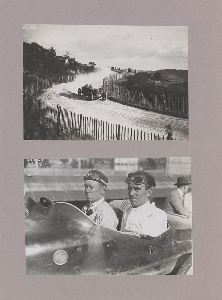 Upper: Alfa Romeo on one of winding portions of course. Grand Prix of Automobile Club de France - 1924 - Lower: Guinness on 6-cyl. Sunbeam, Grand Prix of A.C.F. - 1924