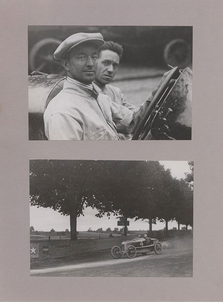 Upper: Pietro Bordino, Fiat driver who made fastest laps, Grand Prix of A.C.F. - 1922 - Lower: Nazzaro entering Entzheim hairpin turn, Grand Prix de A.C.F. - 1922