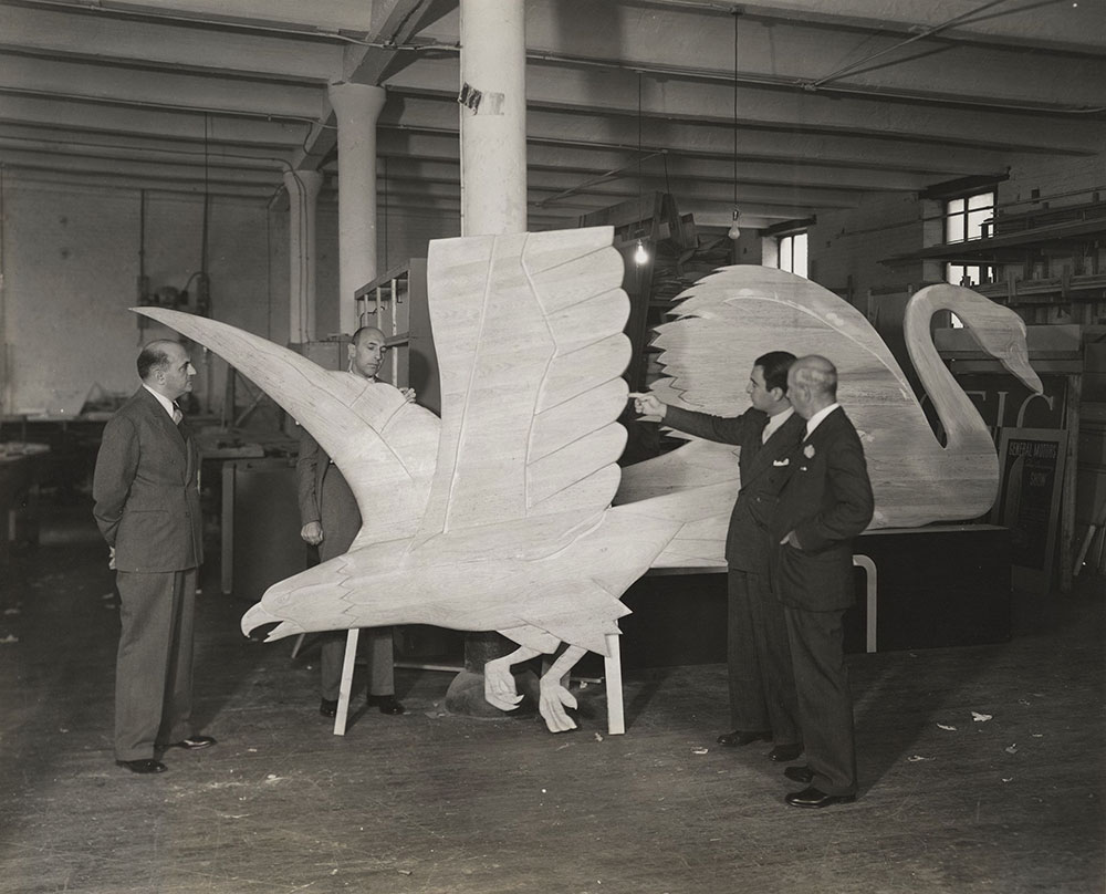 New York Auto Show November 1936 Grand Central Palace: carved wooden bas relief Eagle