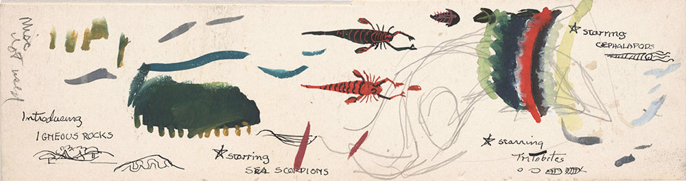 Sketch of sea scorpions and cephalopods, for Life Story