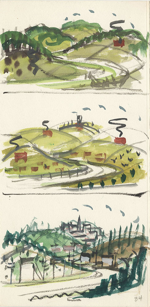 Sketches of three rural landscapes, for Life Story