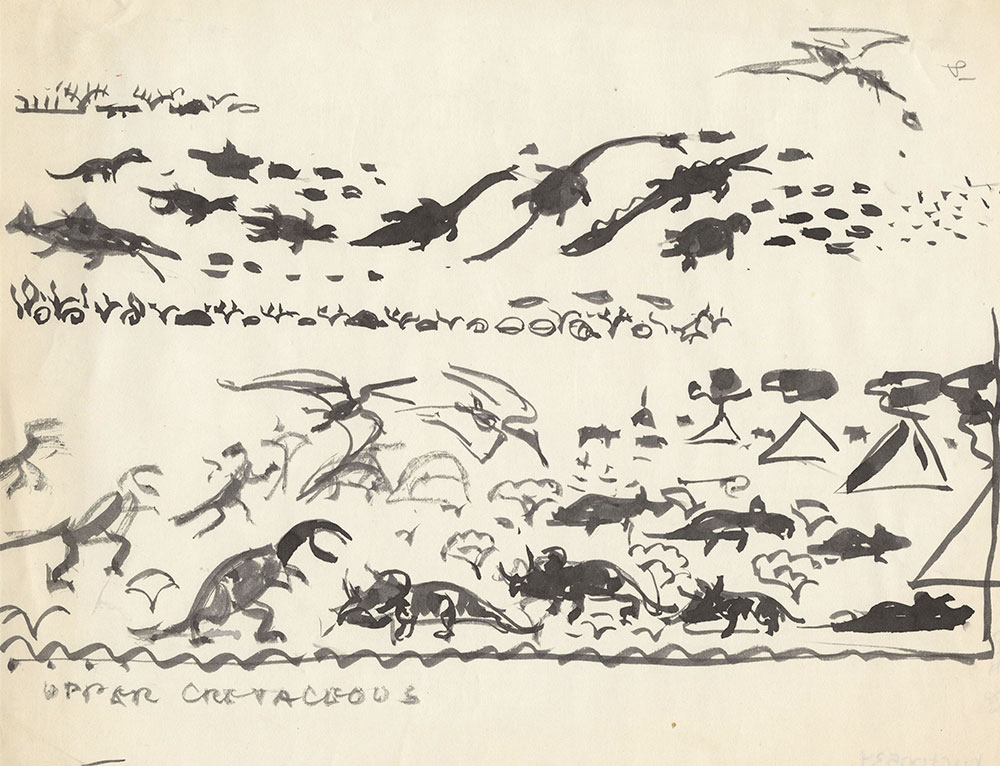Preliminary art of dinosaurs, for Life Story