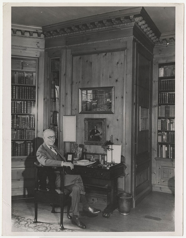 William M. Elkins in his Dickens Alcove at Briar Hill