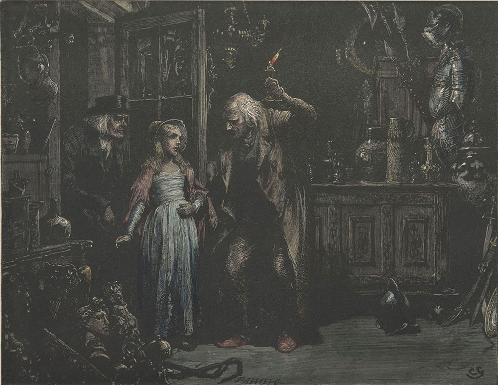 Illustrations to Old Curiosity Shop--The door being opened, the child addressed him as her grandfather