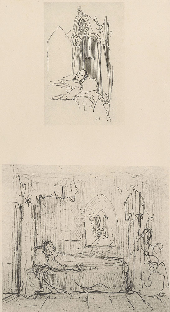 Illustrations to Old Curiosity Shop--Two studies for “The Death-Bed of Little Nell”