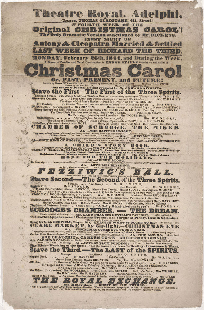 Playbill, A Christmas Carol, Theatre Royal, Adelphi