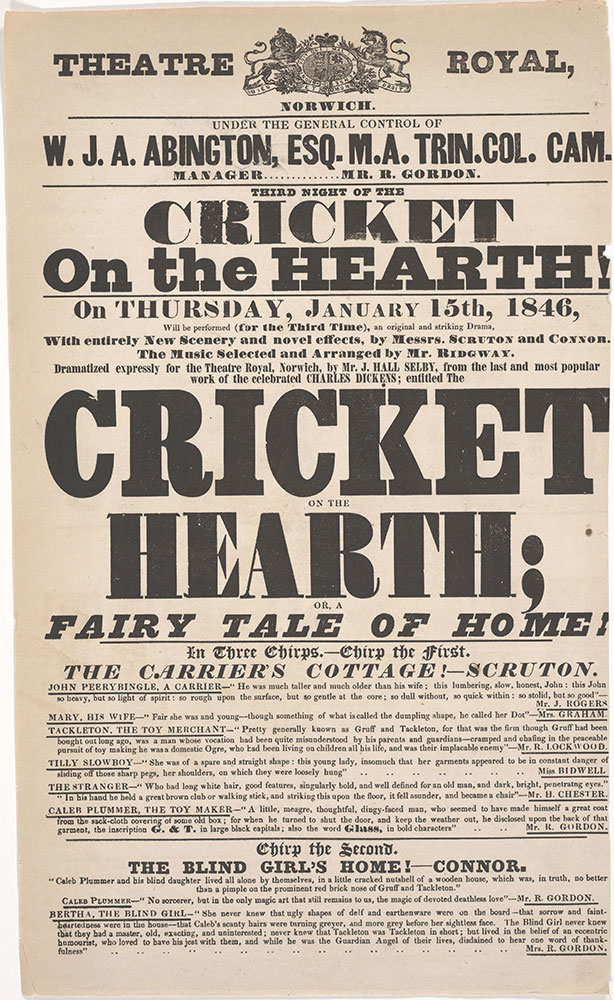 Playbill, The Cricket on the Hearth, Theatre Royal, Norwich