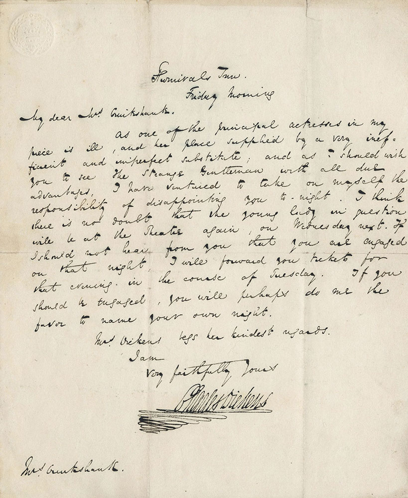 ALs to Mrs. George Cruikshank