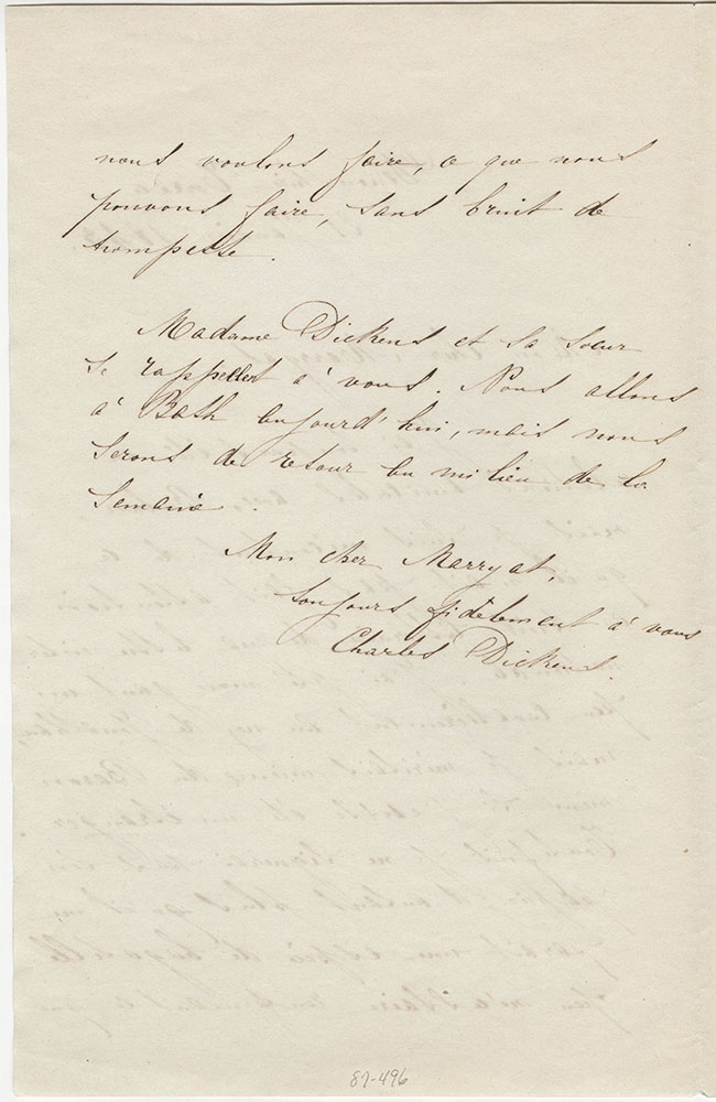 ALs to Frederick Marryat with translation of letter into French