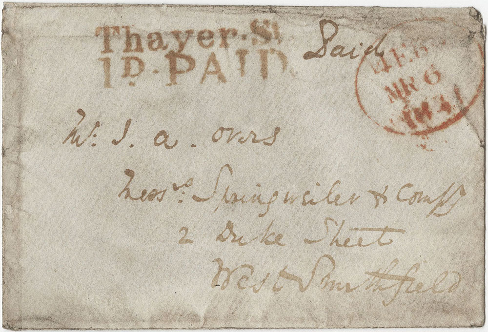 Envelope for ALs to John A. Overs