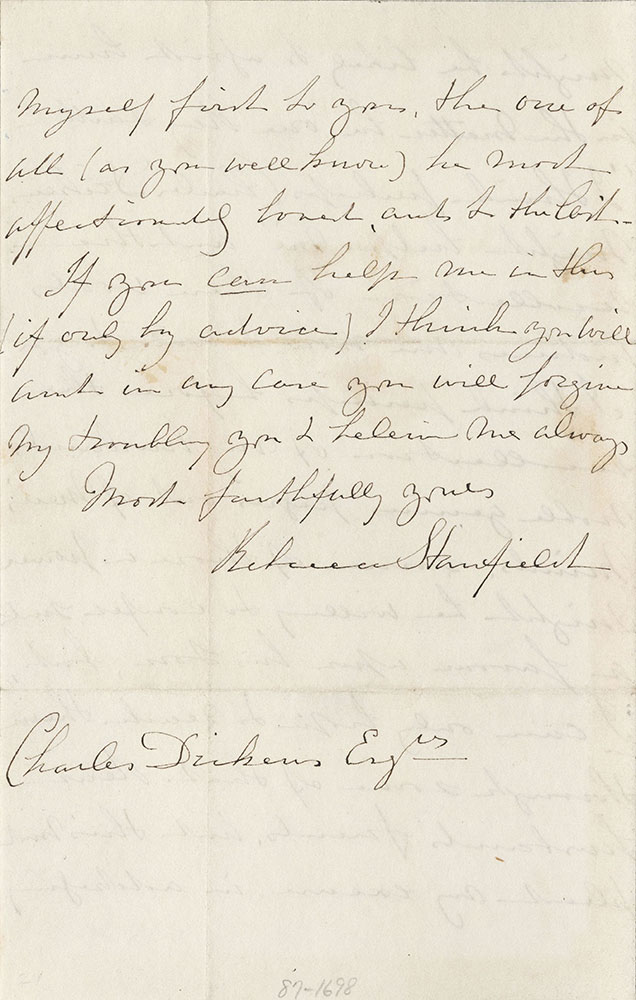 ALs to Charles Dickens from Rebecca Adcock Stanfield