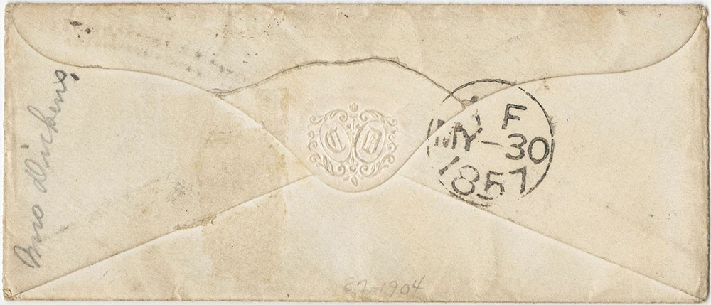 Envelope from DCL from Catherine Dickens to W.R. Dempster