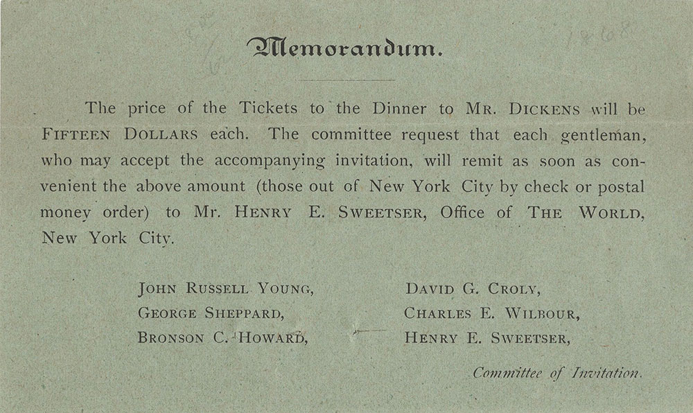 Two Ticket Memoranda for Dickens dinner