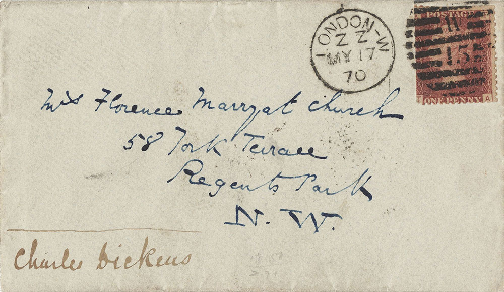 Envelope for ALs to Mrs. Florence Marryat Church
