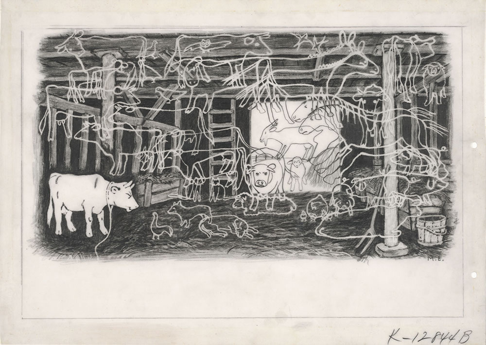 Ets - Drawing of Animals in a Barn
