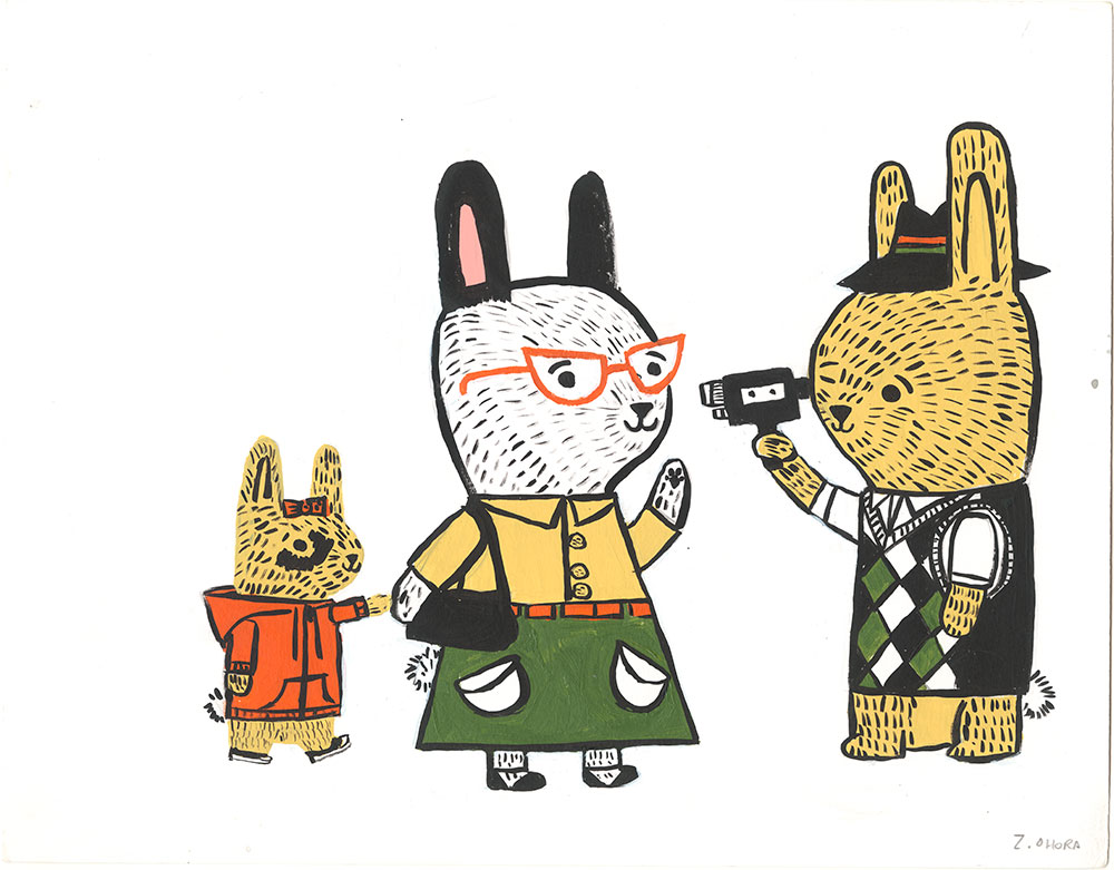 Ohora - Bunny family painting (3 bunnies)