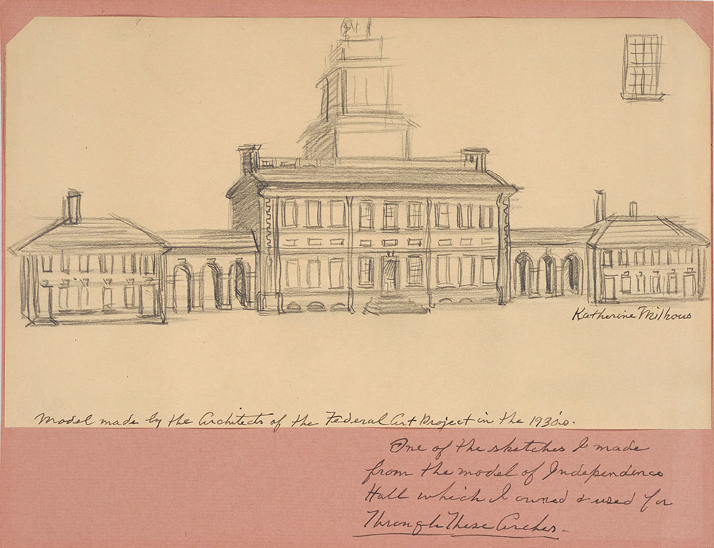 Milhous - Pencil sketch of Independence Hall, reference for Through These Arches