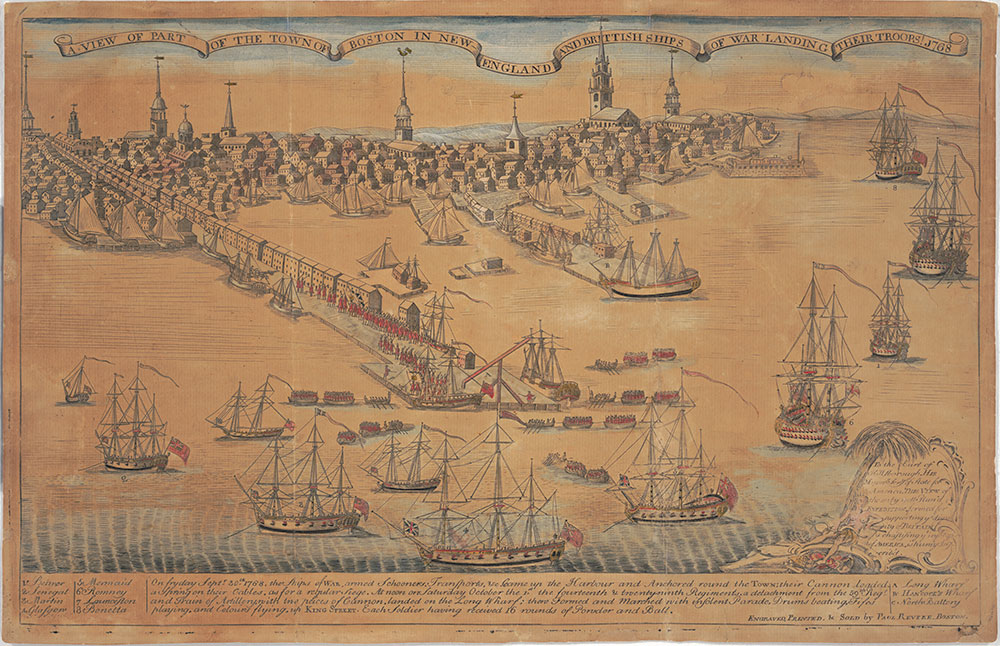 A View of Part of the Town of Boston In New England and Brittish Ships of War Landing Their Troops! 1768.