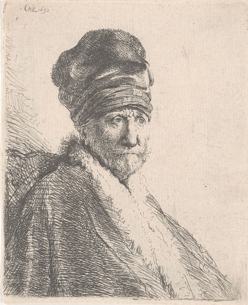 Bearded Man in a Furred Oriental Cap and Robe [Rembrandt's Father (?) Wearing a High Cap]