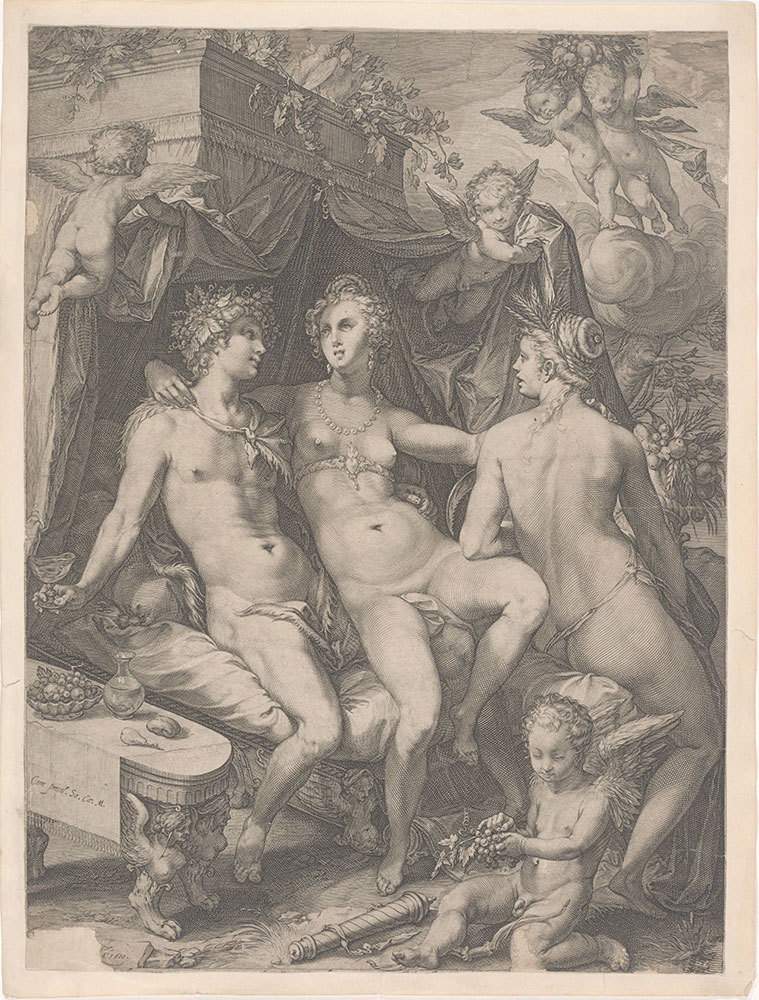 Venus Seated on a Bed between Bacchus and Ceres