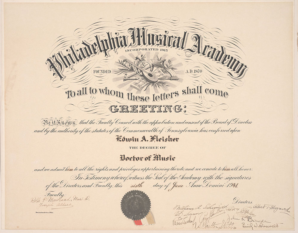 Philadelphia Musical Academy D.M. certificate