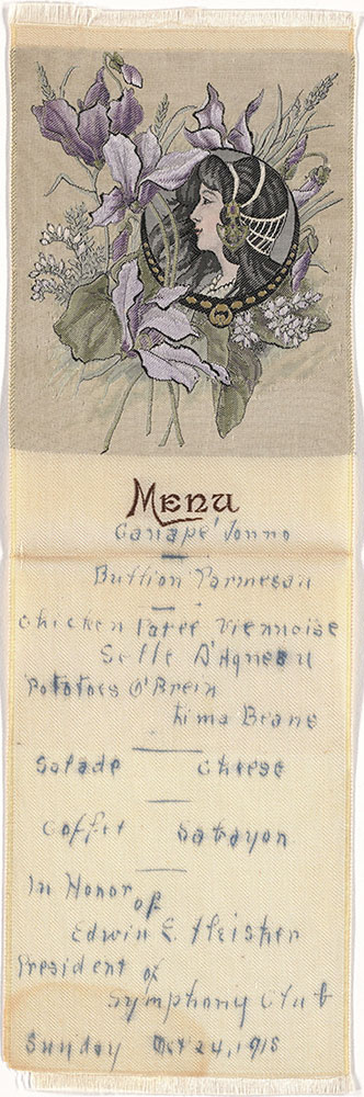 Embroidered silk menu