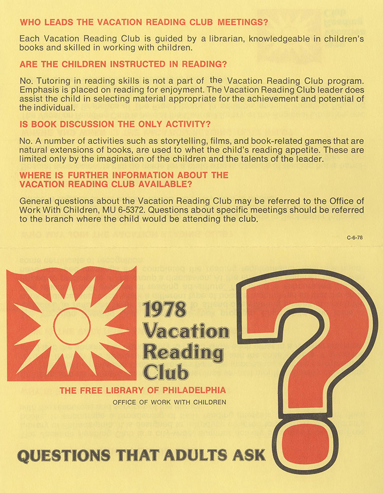 1978 - Vacation Reading Club - Questions That Adults Ask - recto