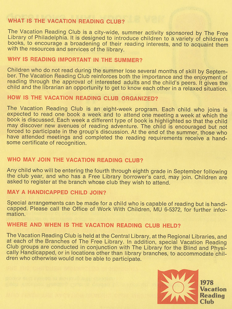 1978 - Vacation Reading Club - Questions That Adults Ask - verso