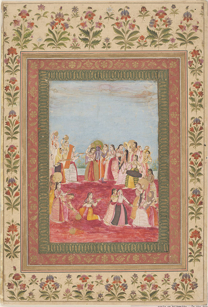 Krishna celebrating the Holi festival with gopis or milkmaids.