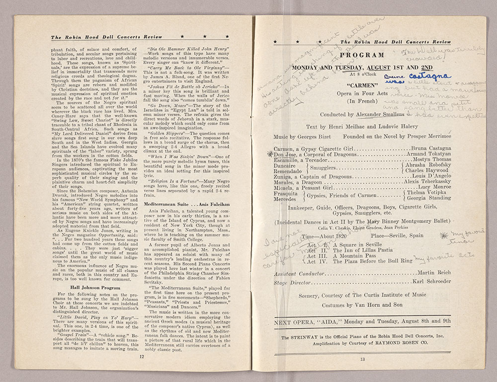 Program: Robin Hood Dell With The Men of the Philadelphia Orchestra Concerts Review Season of 1938