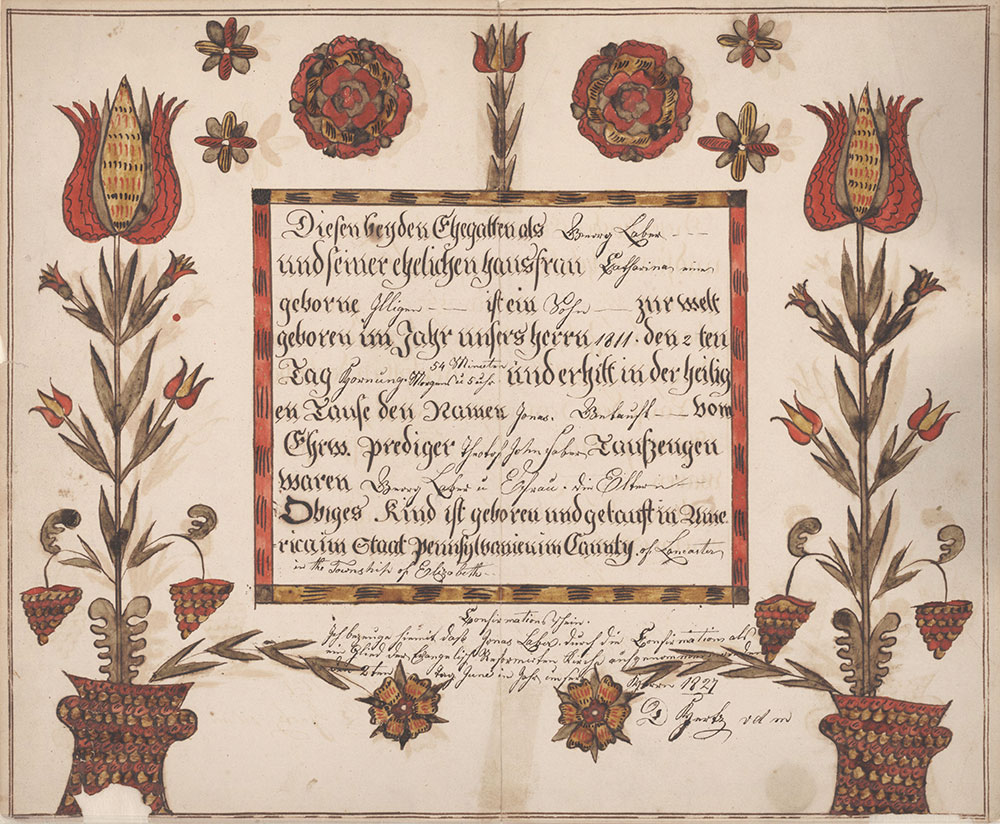Birth and Baptismal Certificate (Geburts und Taufschein) for Jonas Laber