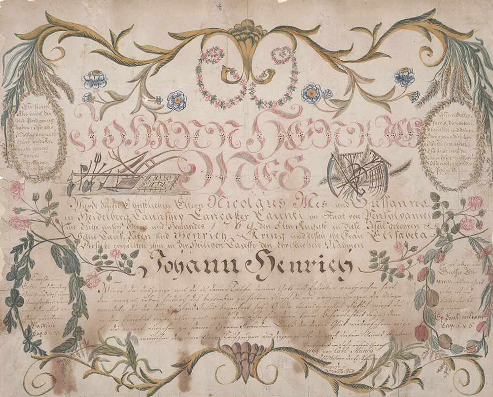 Birth and Baptismal Certificate (Geburts und Taufschein) for Johann Henrich Mes