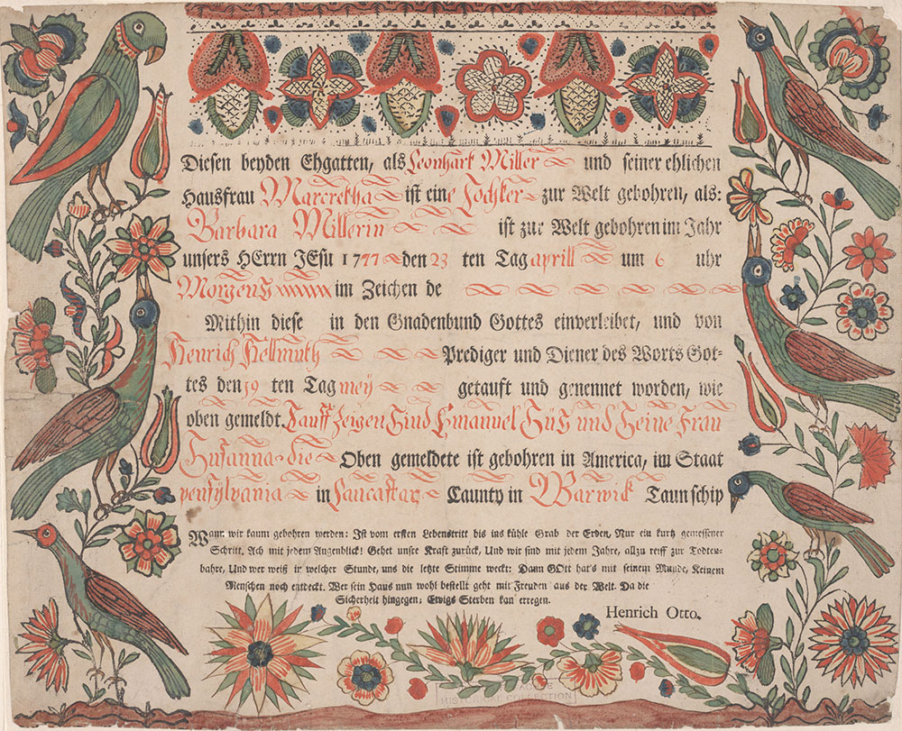 Birth and Baptismal Certificate (Geburts und Taufschein) for Barbara Miller