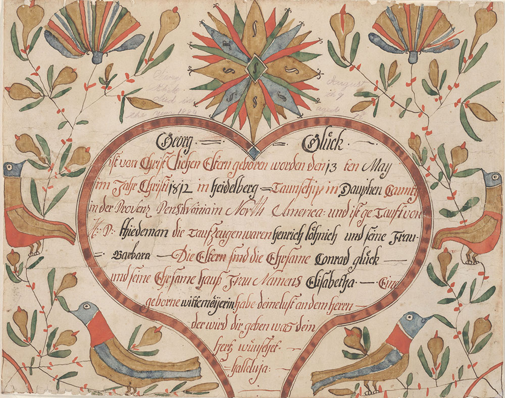 Birth and Baptismal Certificate (Geburts und Taufschein) for Georg Glück