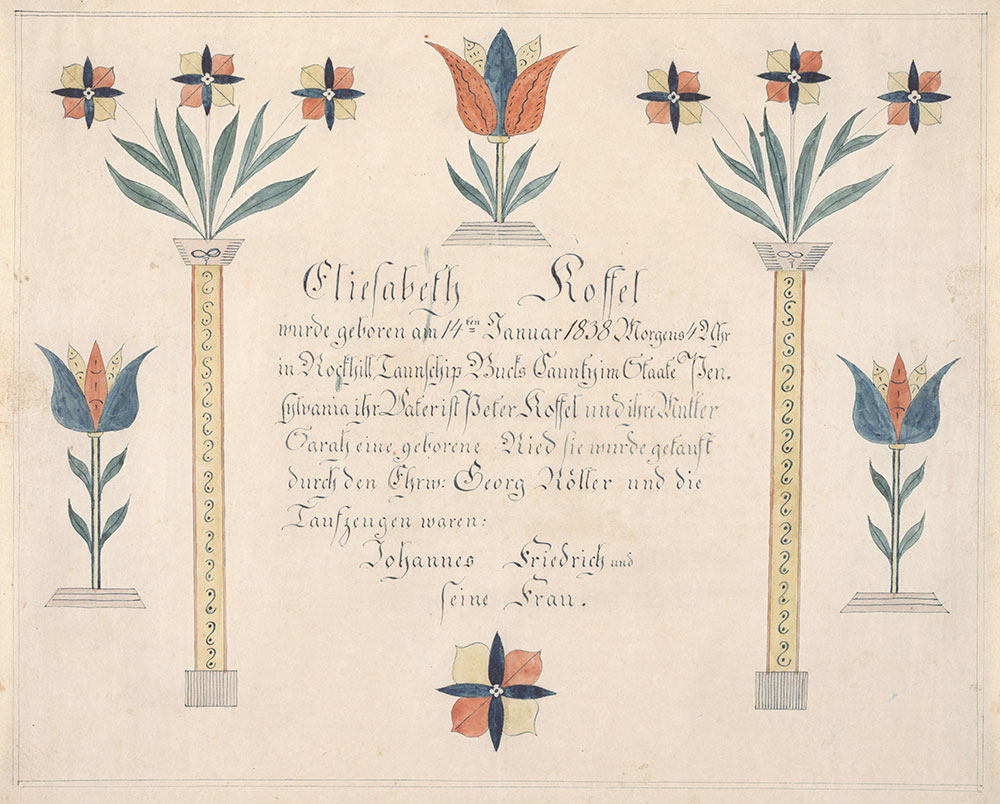 Birth and Baptismal Certificate (Geburts und Taufschein) for Eliesabeth Koffel