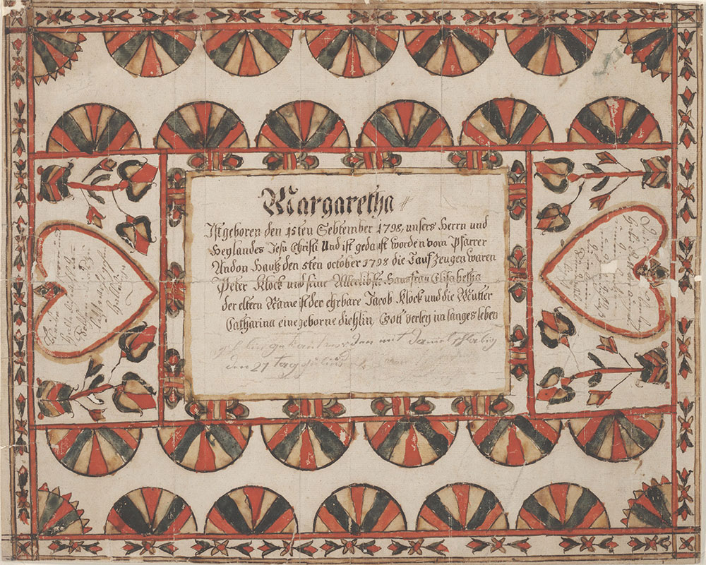 Birth and Baptismal Certificate (Geburts und Taufschein) for Margaretha Klock