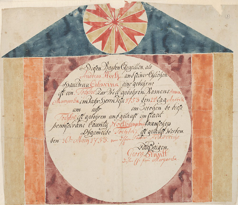 Birth and Baptismal Certificate (Geburts und Taufschein) for Anna Margareta Hertz