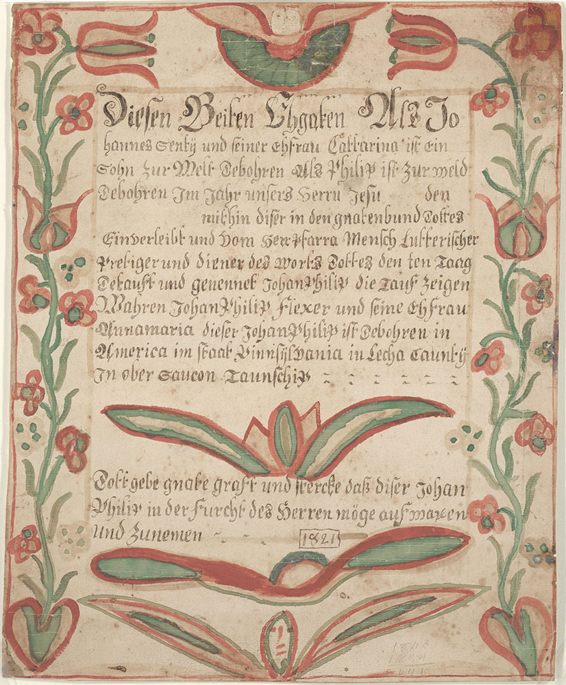 Birth and Baptismal Certificate (Geburts und Taufschein) for Johan Philip Senty