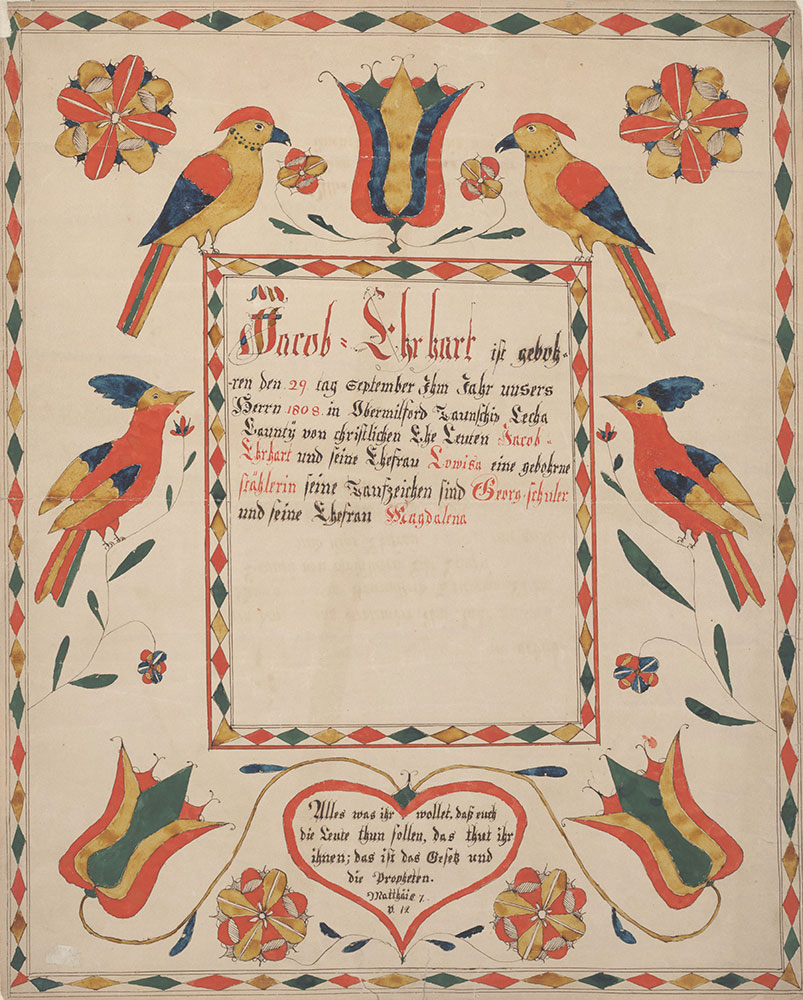 Birth and Baptismal Certificate (Geburts und Taufschein) for Jacob Ehrhart