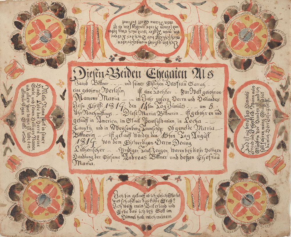 Birth and Baptismal Certificate (Geburts und Taufschein) for Maria Bittner