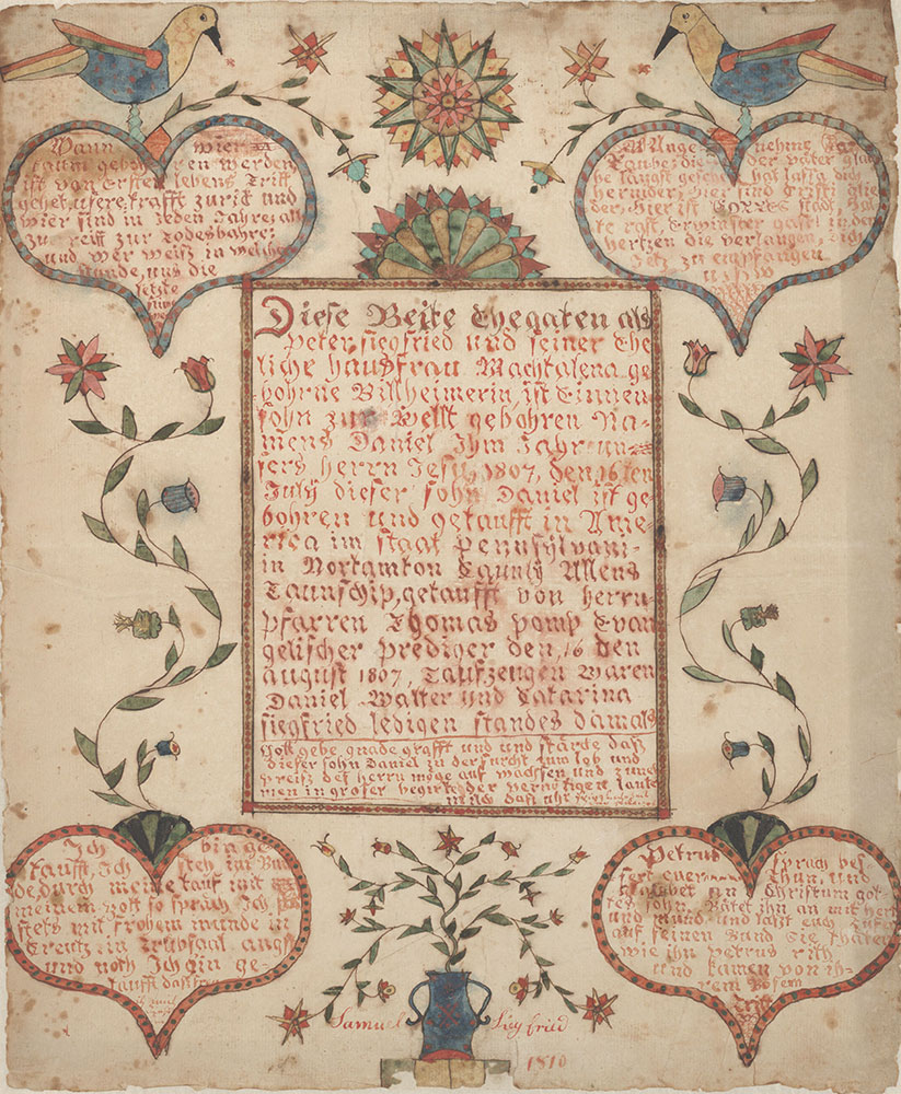 Birth and Baptismal Certificate (Geburts und Taufschein) for Daniel Siegfried