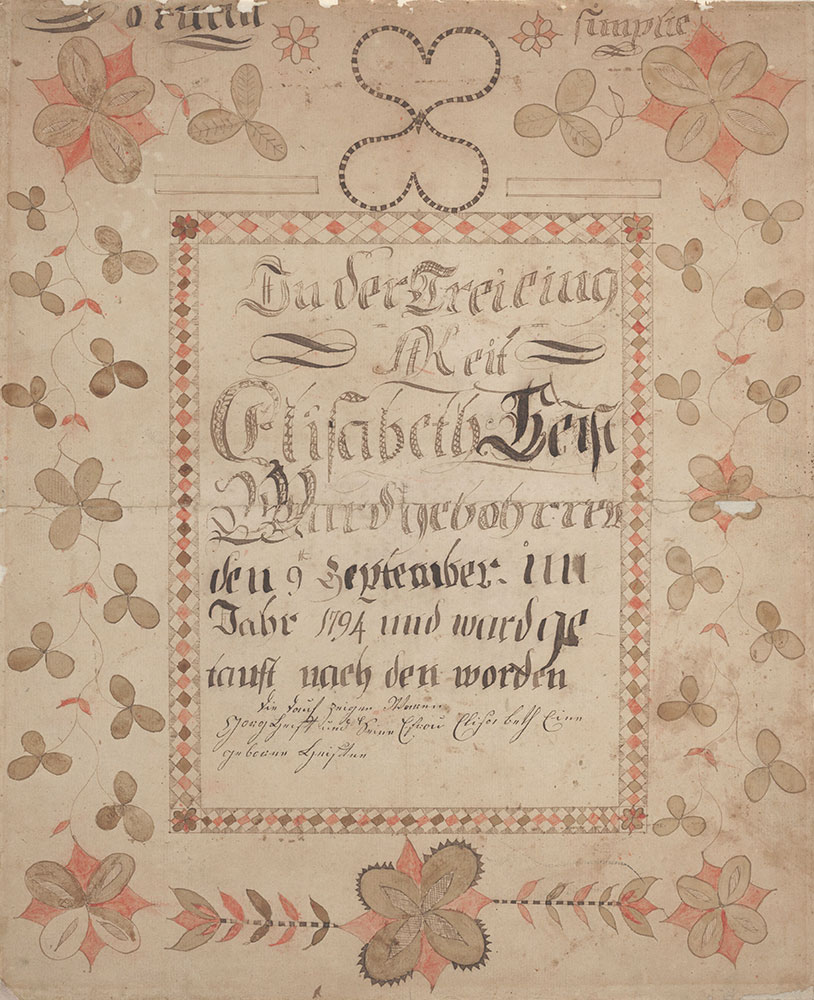 Birth and Baptismal Certificate (Geburts und Taufschein) for Elisabeth Heist